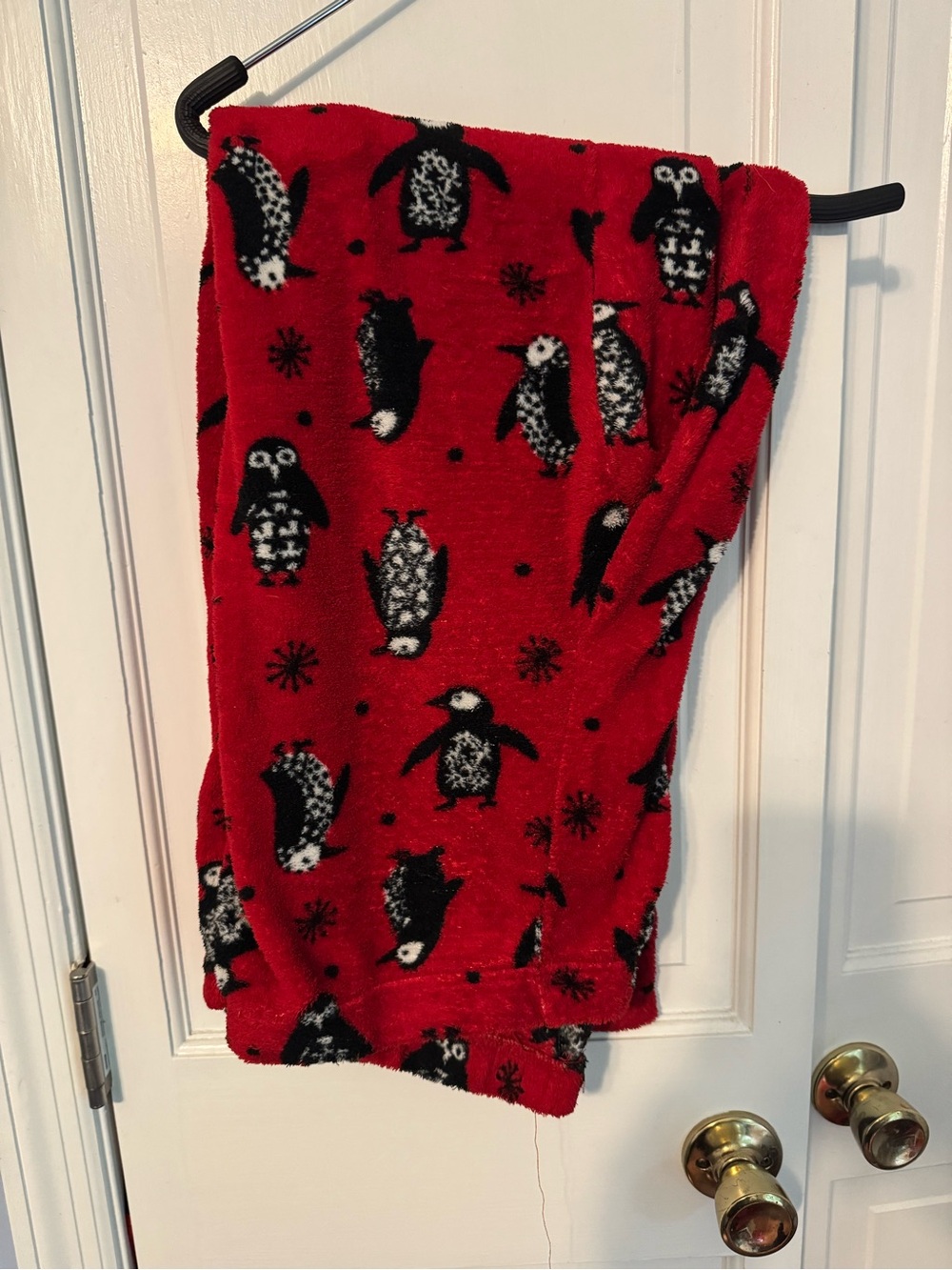 Red Penguin Print Fleece Pajama Pants Large 12-14 Soft Lounge Sleep Bottoms